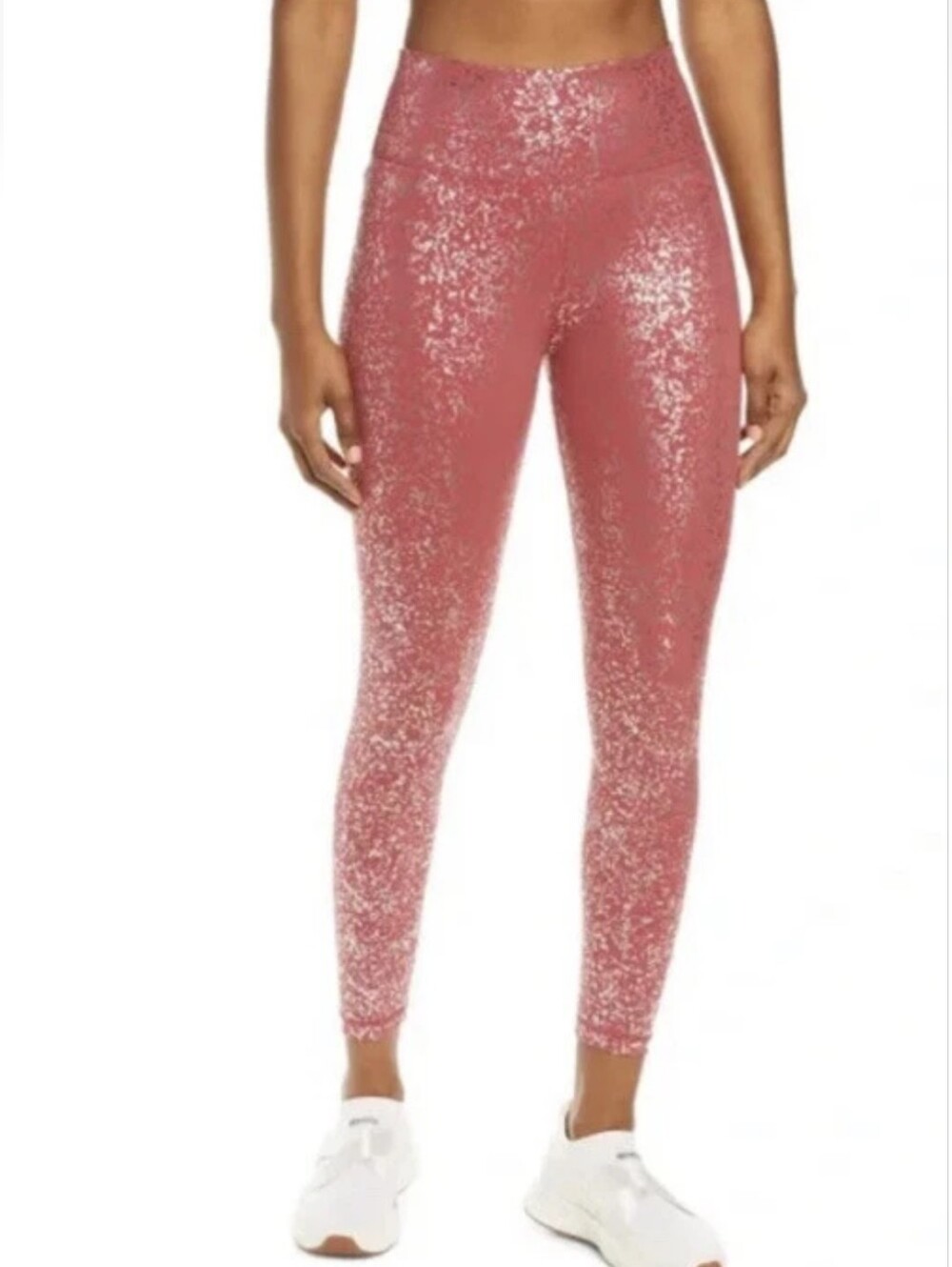 Sweaty Betty Disco Metallic Leggings Red Terrazzo Foil Print 7/8 M